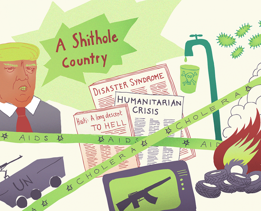 Silke Jaspers Infoillustration für Film-Projekt inHAITI, Thema Trump